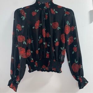 Forever 21 Black and Red Floral Blouse